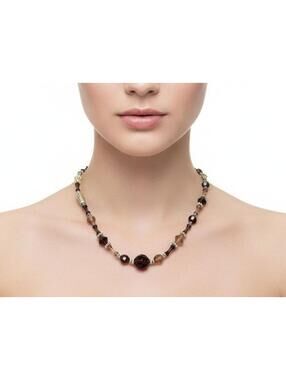 Vintage Brown Beaded Necklace with Silver Accents